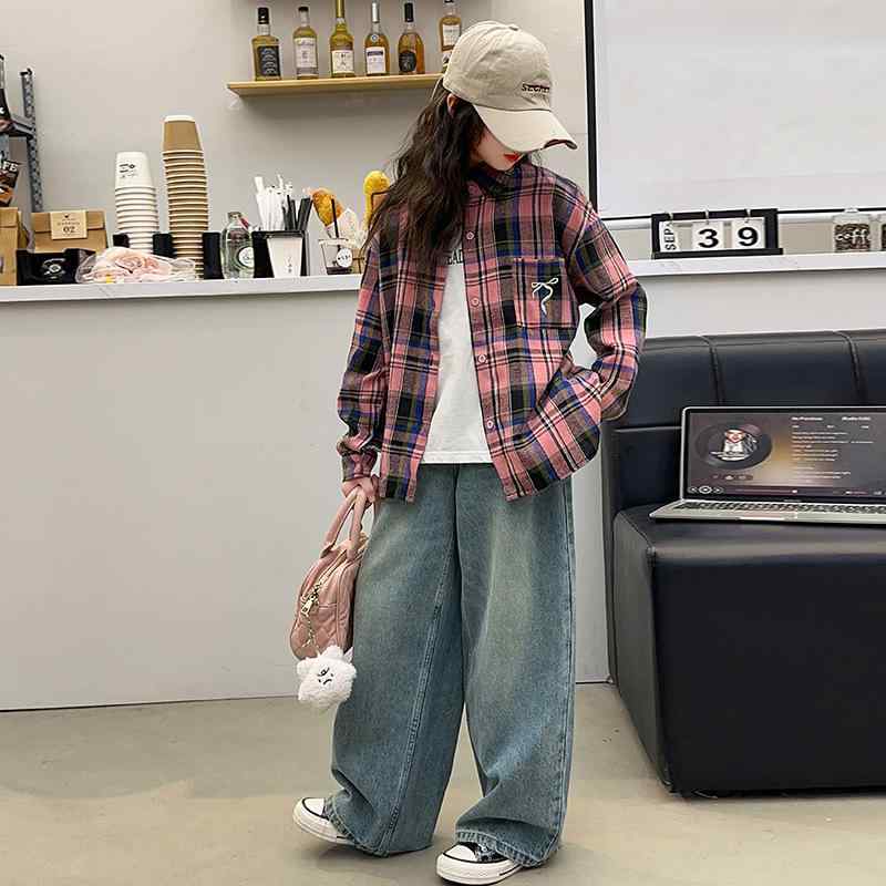 シャツ ガールズ 子供服 長袖 チェック柄 カジュアル 春秋 ゆったり かわいい おしゃれ 韓国風 普段着 通学着