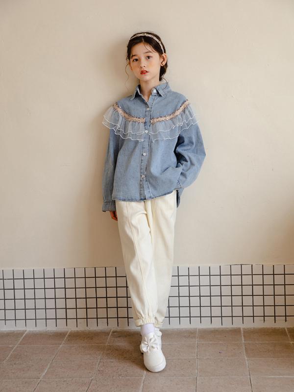 シャツ キッズ 女の子 子供用 デニムシャツ 長袖 コットン 柔らかい 110cm 120cm 130cm 140cm 秋