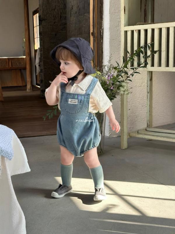 シャツ ベビー 男児 半袖 トップス デニム ショートパンツ 上下セット コットン 韓国風 かわいい
