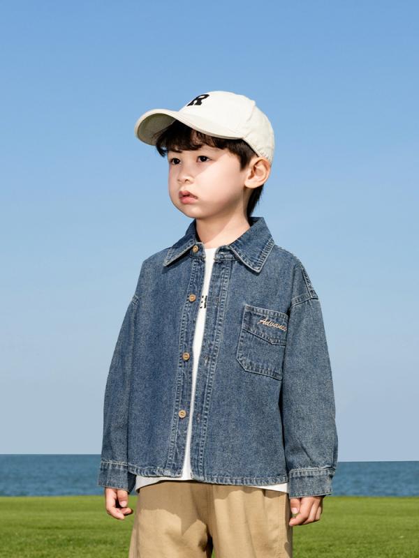 子供服 キッズ デニム ジャケット 長袖シャツ 男女兼用 刺・墸 春物 柔らかい 綿混紡 90cm 100cm 110cm 120cm 130cm 140cm 150cm ブルー