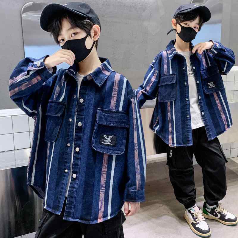 子供服 シャツ 男の子 デニム 長袖シャツ 韓国風 ボーイズ 子供用 トップス コットン 秋物 110cm 120cm 130cm 140cm 150cm 160cm 170cm