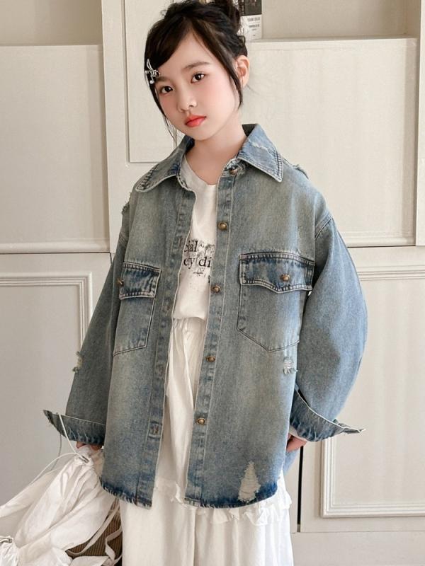 子供服 デニムジャケット 春秋 女の子 キッズ アウター トップス 長袖 ショート丈 Gジャン 普段着 通学着 ブルゾン