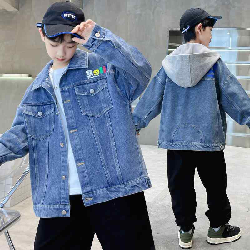 子供服 シャツ 男の子 デニム 長袖 トップス 韓国風 プリント フード付き 110cm 120cm 130cm 140cm 150cm 160cm 170cm 秋