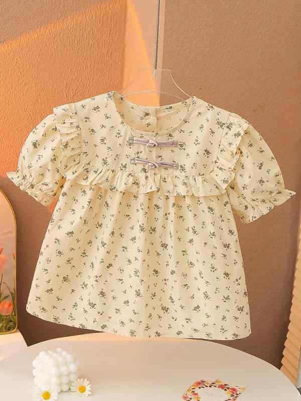 シャツ キッズ 女の子 子供服 春夏 半袖 新しい 中国風 レトロ 花柄 ブラウス チャイナボタン 綿100% かわいい おしゃれ 普段着