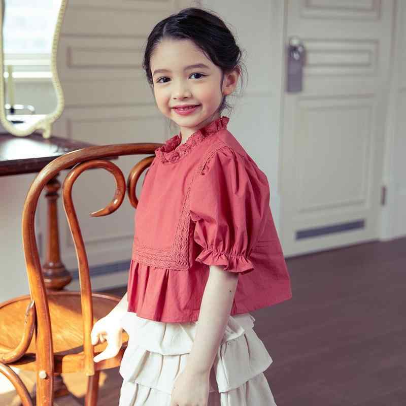 子供服 シャツ 女の子 半袖 夏 綿 レース フリル ブラウス 90cm 100cm 110cm 120cm 130cm 140cm かわいい ガーリー お出かけ 普段使い