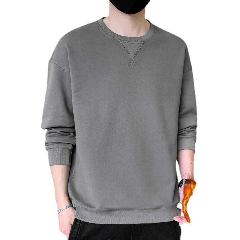 Tシャツ メンズ 男性用 長袖 裏起毛 秋冬 スウェット ラウンドネック カットソー カジュアル ゆったり リネン混紡 ストライプ柄 白 グレー 黒