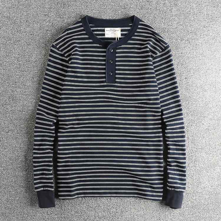 Tシャツ メンズ 男性用 長袖 アメカジ 古着風 ヘンリーネック カットソー ボーダー柄 コットン 綿 トップス プルオーバー 秋冬