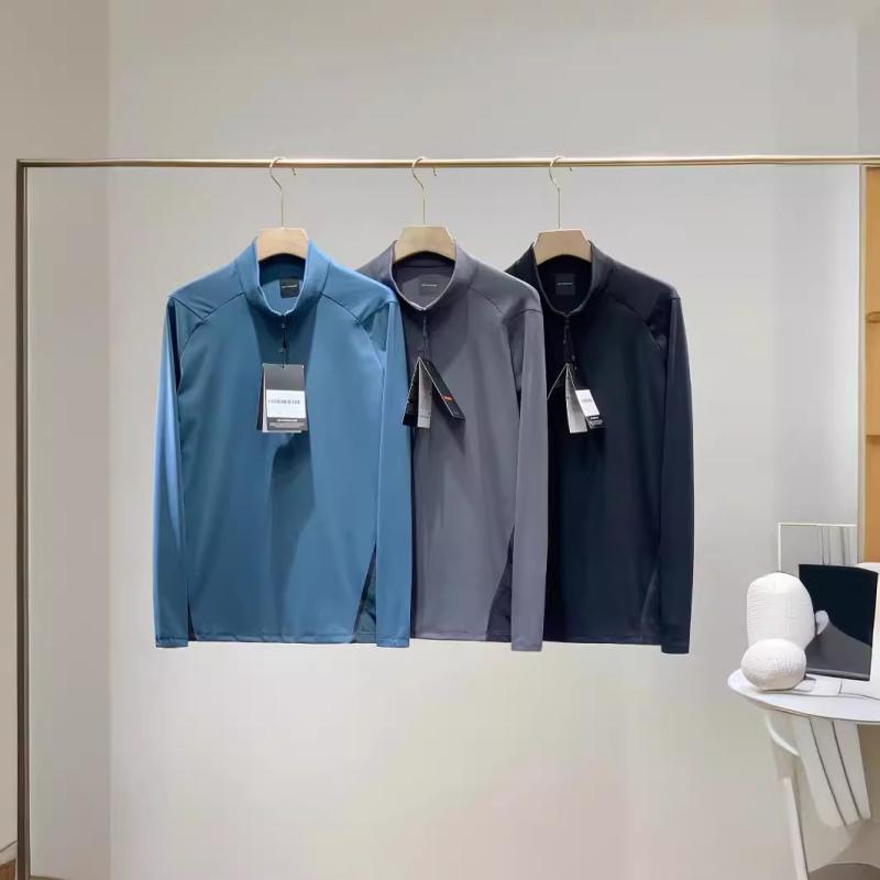 Tシャツ メンズ 男性用 アウトドア ハーフジップ スウェット 立襟 長袖 プルオーバー トップス 接触冷感 吸湿速乾 普段使い トレーニングウェア 伸縮性 ポリエステル ブラック グレー ブルー