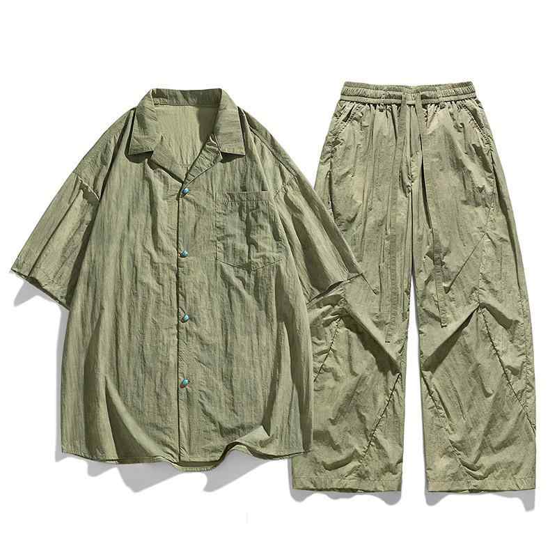セットアップ メンズ 男性用 大きいサイズ M 8XL 接触冷感 半袖シャツ ロングパンツ 上下 2点 スポーツ ウェア 部屋着 ルームウェア 春夏