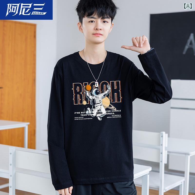 Tシャツ メンズ 男性用 長袖 トップス ラウンドネック カットソー ゆったり 学生風 スタイル ブラック ホワイト2｜ブリルビ 8,707円
