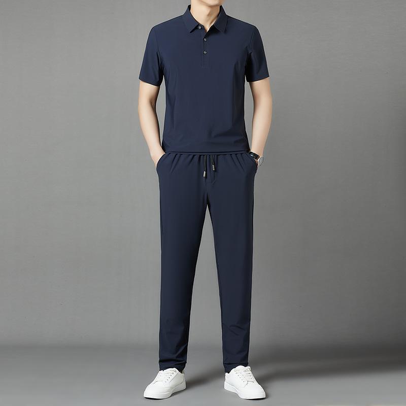 セットアップ メンズ 男性用 Tシャツ & 長ズボン 接触冷感 薄手 部屋着 普段使い リラックス ウェア ブラック カーキ ネイビー
