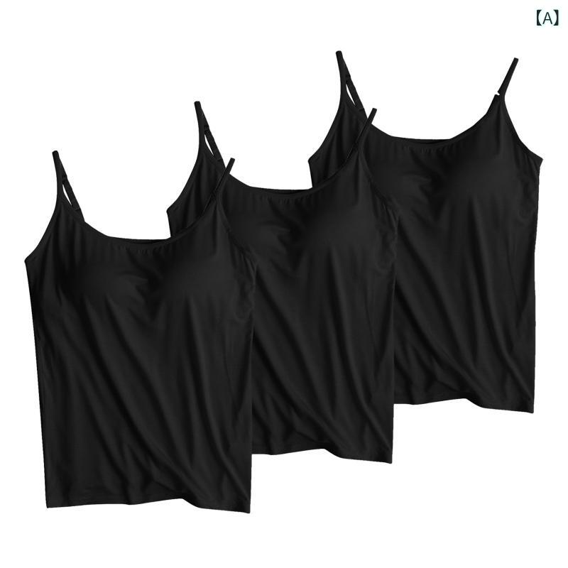 キャミソール レディース 3枚セット モーダル カップ付き タンクトップ Tシャツ ルームウェア 部屋着 インナー 肌着 粘? ブラック ベージュ グレー ピンク パープル ワインレッド グリーン