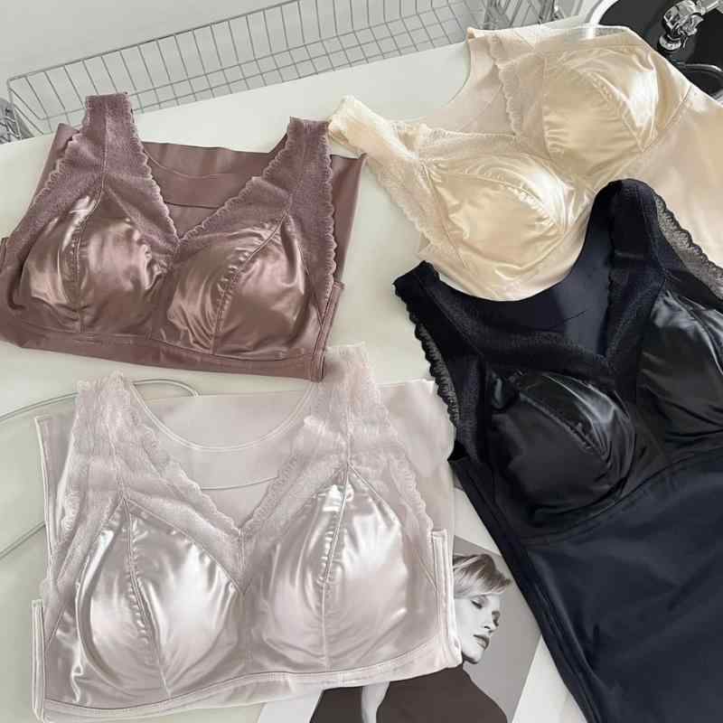 ブラウス レディース 薄手 レース 接触冷感 美背 ?肩 ノンワイヤー ブラキャミソール タンクトップ M L XL XXL ブラック アイボリー コーヒー スカイグレー2