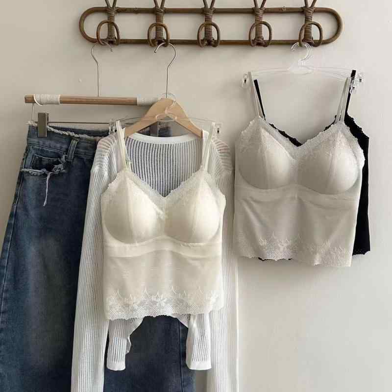 ブラジャー レディース レース タンクトップ 背中開き クロストラップ カップ付き インナー 快適 3/4カップ 黒 白 グレー