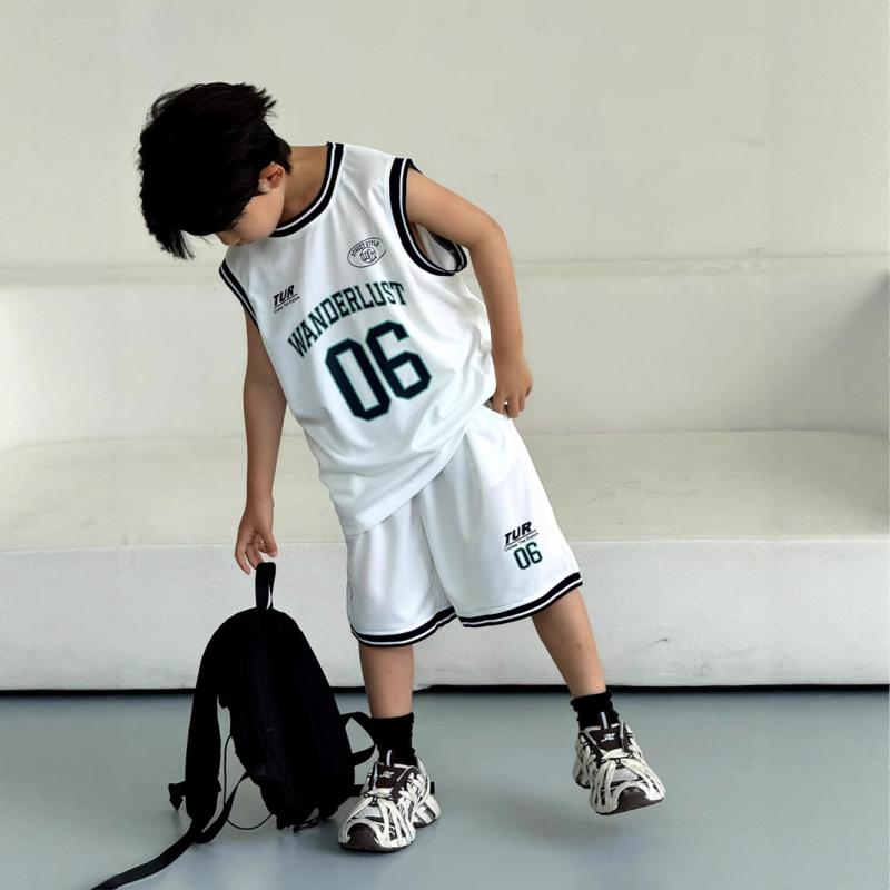 タンクトップ キッズ 子供用 ベビー服 上下セット スポーツウェア 男の子 バスケットボールウェア 夏服 接触冷感 吸湿速乾 2点セット