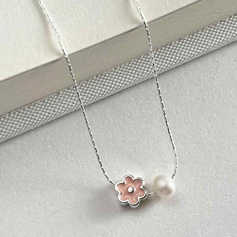ネックレス レディース シルバー925 カラー ドロップオイル 花 パール フラワー 竹節チェーン チョーカー ペンダント エレガント かわいい おしゃれ 個性的｜ブリルビ