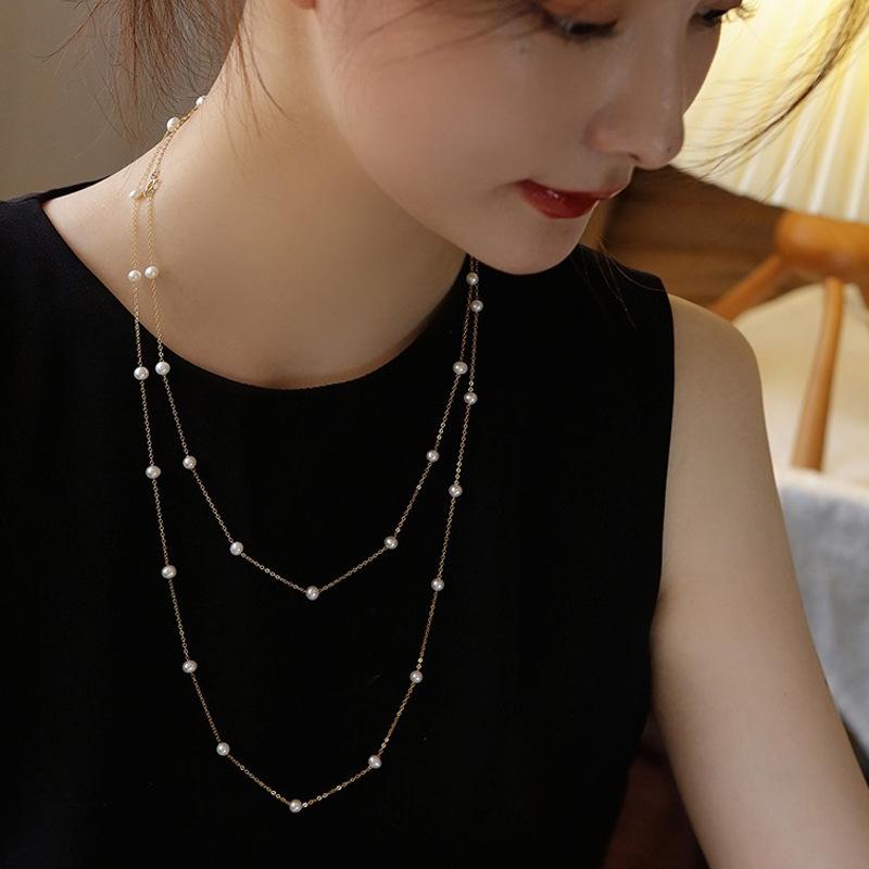 ネックレス レディース 淡水パール 小さめ 二連 キラキラ 満天星 韓国 ゴールド シルバー 上品 アクセサリー ジュエリー デート パーティー 通勤 フォーマル エレガント かわいい