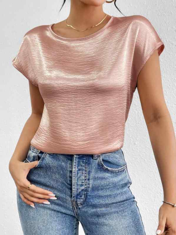 Tシャツ レディース 半袖 再生繊維 サテン 通勤 ファッション ゆったり ラウンドネック 無地 XS S M L 普段使い きれいめ オフィスカジュアル エレガント 上品 ベージュ ホワイト|ブリルビ