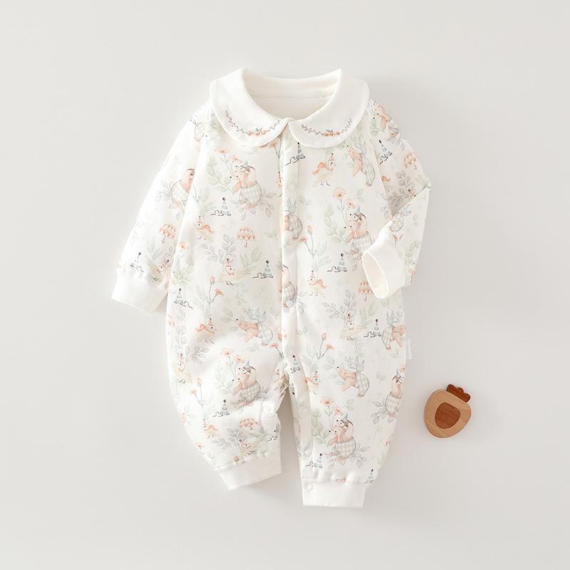 ベビー服 女の子 ベビー ジャンプスーツ 綿 中綿 防寒 あったか 長袖 ロンパース カバーオール 60 70 80 90 かわいい 林間 奇遇 森林 物語 夢幻 庄園 自然 童話 奇幻 楽園 天鵝 夢境 鯨魚 天空 観想 空間 豊收 季 熊猫 楽園画像