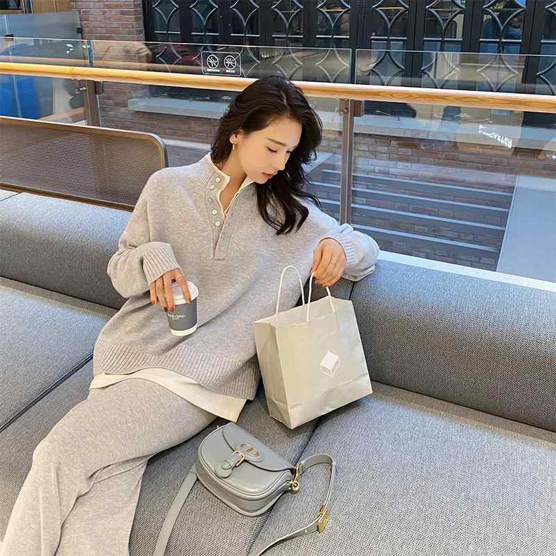 ニット セットアップ レディース 春秋 部屋着 普段使い ニットソー プルオーバー ワイドレッグパンツ 2点セット 長袖 ジャージ スポーツウェア カットソー ピンク系 グレー ブラック ベージュ|ブリルビ