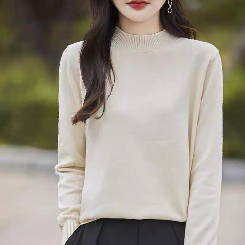 ニット レディース 春秋 コットン ハーフハイネック 長袖 プルオーバー セーター トップス 婦人服 M L XL XXL 紺色 オフホワイト スモーキーブルー マスタード ピンク ミントグリーン ブラック スイカレッド リブ編み 日韓スタイル カジュア2