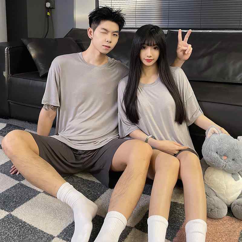 パジャマ メンズ 高級感 リラックスウェア 男性用 セットアップ 再生繊維 薄手 ラウンドネック ハーフパンツ 春夏 部屋着 ルームウェア 接触冷感 通気性 伸縮性 レディース 女性用 胸パッド付き ショーパン