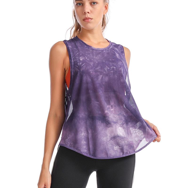 ヨガウェア レディース タンクトップ スポーツTシャツ 絞り染め ルーズフィット 速乾性 ノースリーブ 丈長 ランニング フィットネス 春夏秋 接触冷感 吸湿速乾 ストレッチ2
