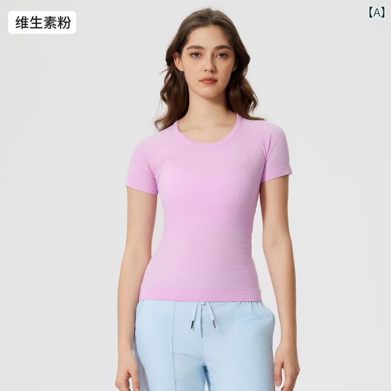 Tシャツ レディース 春夏 スポーツウェア ランニングウェア ヨガウェア トップス 半袖 ラウンドネック 伸縮性 吸湿速乾 軽量 普段使い 部屋着 ピンク系 グレー ブルー グリーン レッド ホワイト ブラック パープル オレンジ