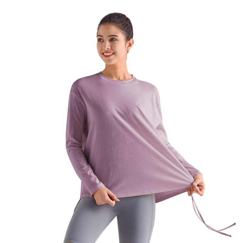 ヨガウェア レディース 長袖 Tシャツ 吸湿速乾 ストレッチ ランニング トップス スポーツ トレーニングウェア 普段使い 黒 白 紫 グレー 青 春夏