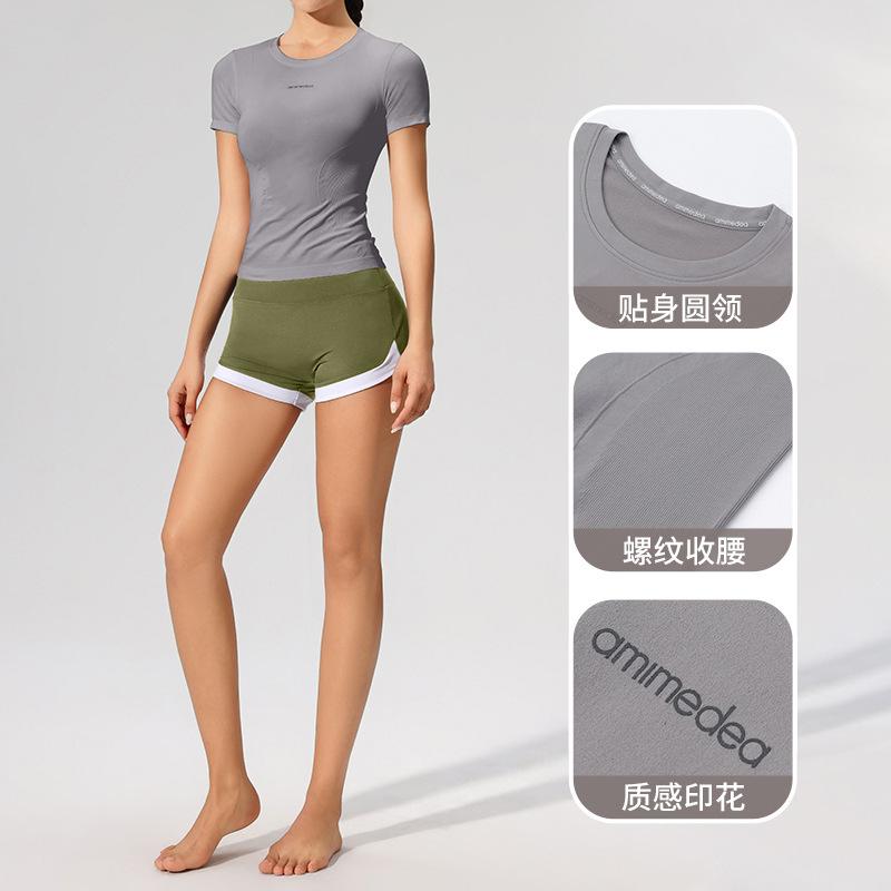 ヨガウェア レディース スポーツトップス Tシャツ 半袖 ショート丈 スリムフィット トレーニングウェア ランニング フィットネス ピラティス 吸湿速乾 ストレッチ 春夏秋冬 米白色 豆沙粉 魔法灰 ブラック 果?色 香芋紫