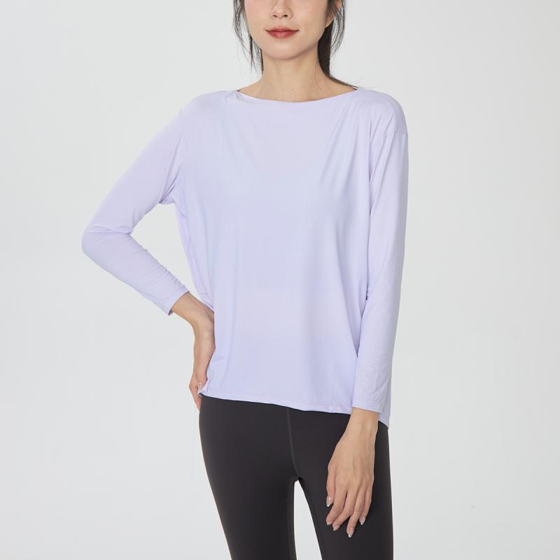 ヨガウェア レディース トップス スポーツ フィットネス ウェア Tシャツ 速乾 伸縮性 ナイロン ストレッチ 長袖 無地 ブラック ホワイト グレー パープル ピンク グリーン ブルー