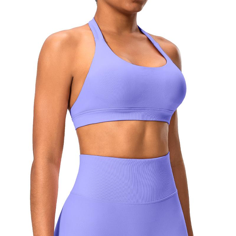 スポーツブラ レディース halter-neck 美背 ヨガウェア トップス 高弾性 消光ナイロン 大胆バックオープン ランニング フィットネス ピラティス 接触冷感 吸湿速乾 ノースリーブ 春夏 秋冬