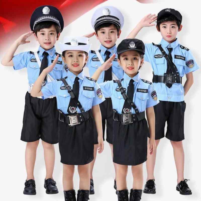 キッズ 警察官 コスチューム ハロウィン 衣装 子供 男の子 ポリス 特殊部隊 警官 警察 交番 幼稚園 保育園 イベント パーティー 半袖 長袖 長ズボン 短パン 帽子付き2