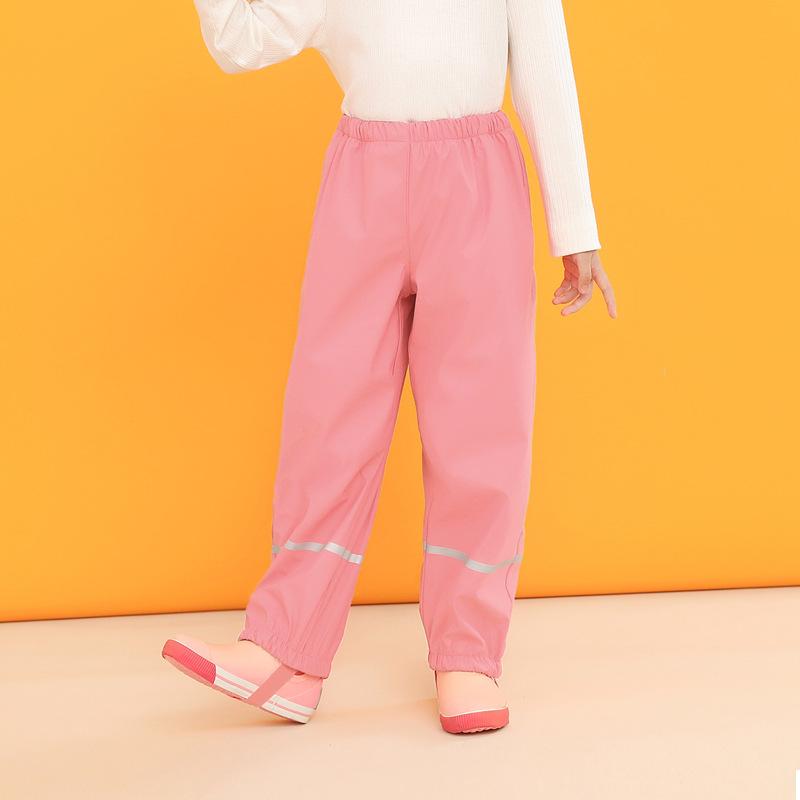キッズ 子供用 ウインドブレーカー パンツ アウトドア ズボン PUレザー 裏起毛 防風 防水 撥水 無地 ピンク系 紺色 緑 80 90 100 110 秋冬
