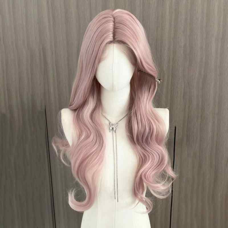 ウィッグ レディース 女性用 レース 夢かわ ファンシー ピンク 自然 普段使い おしゃれ かわいい 韓国風 小顔効果 ミディアム ロング カール