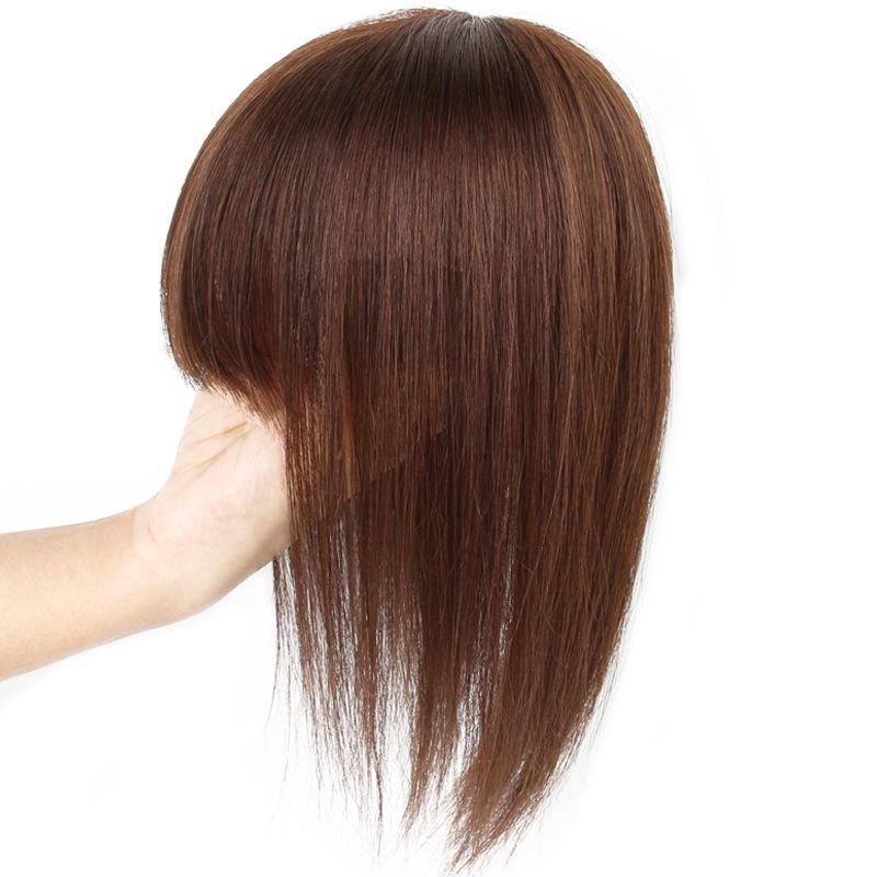 ヘアピース レディース 女性用 高め 真人髪 前髪ウィッグ 部分ウィッグ ストレート トップカバー 自然色 深棕色 モカブラウン 20cm 30cm