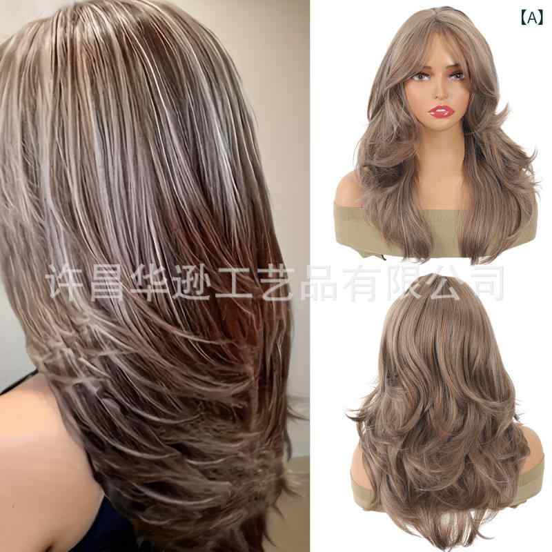 ウィッグ レディース 女性用 シルバーグレー 大波 カール 耐熱 自然 パーマ レイヤーカット おしゃれ ヘアスタイル イメチェン