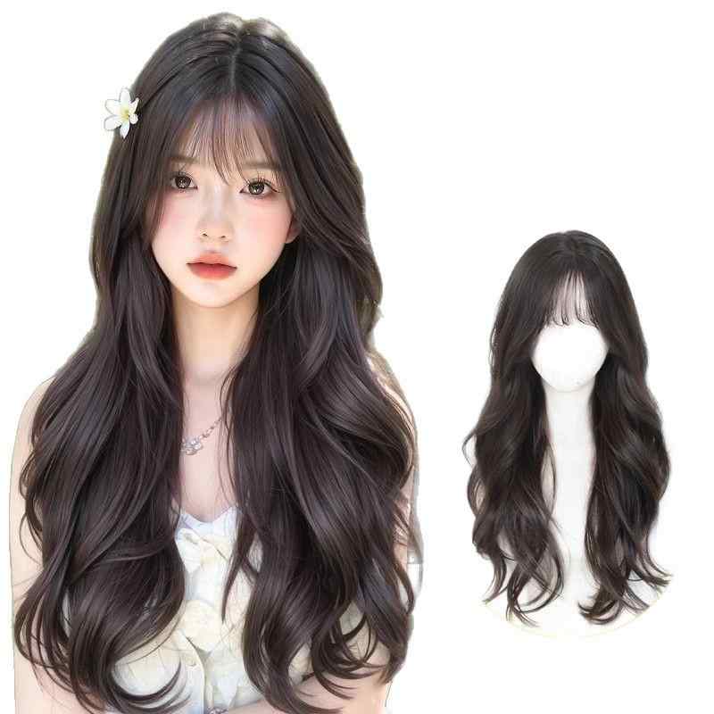 ウィッグ フルウィッグ レディース ロング カール 高めレイヤー ふんわり ?・碍海 大波 ウェーブ 女性用 おしゃれ 普段使い コスプレ イベント ?? ・・en 冷棕色 +ヘアネット +コーム 5点セット