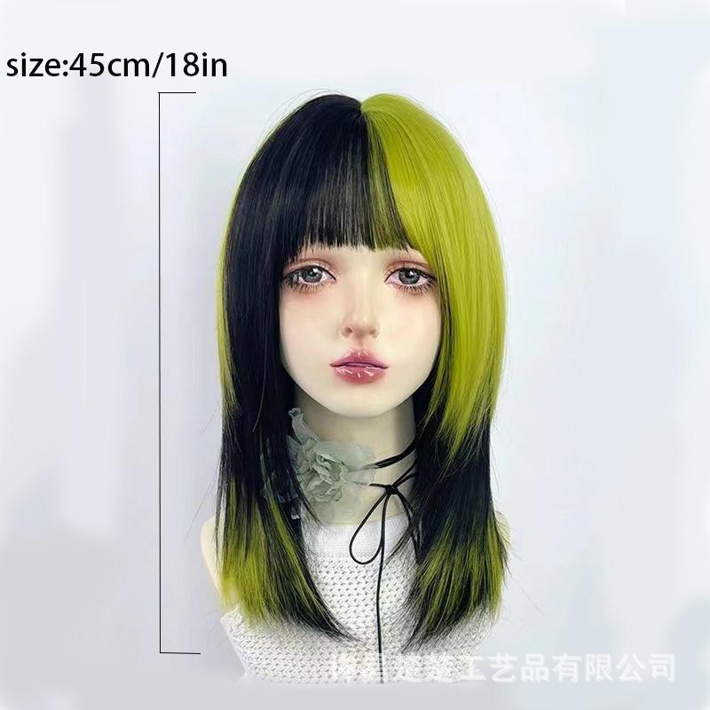 ウィッグ レディース 蛍光グリーン メッシュ入り 黒髪 ショート ストレート フルウィッグ 帽子 ファッションウィッグ コスプレ イベント ライブ 4,257円