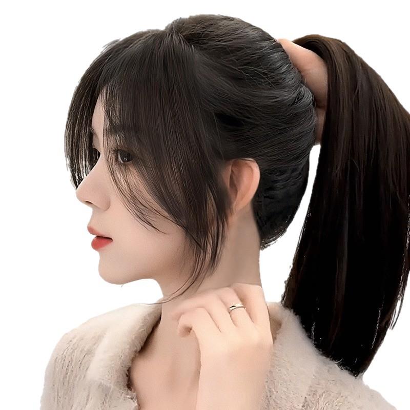 ヘアピース レディース 前髪 自然 黒髪 茶髪 人毛100% 薄型 軽量 部分ウィッグ 女性用 ポイントウィッグ 前髪ウィッグ エクステ ストレート 小顔効果 イメチェン 25cm