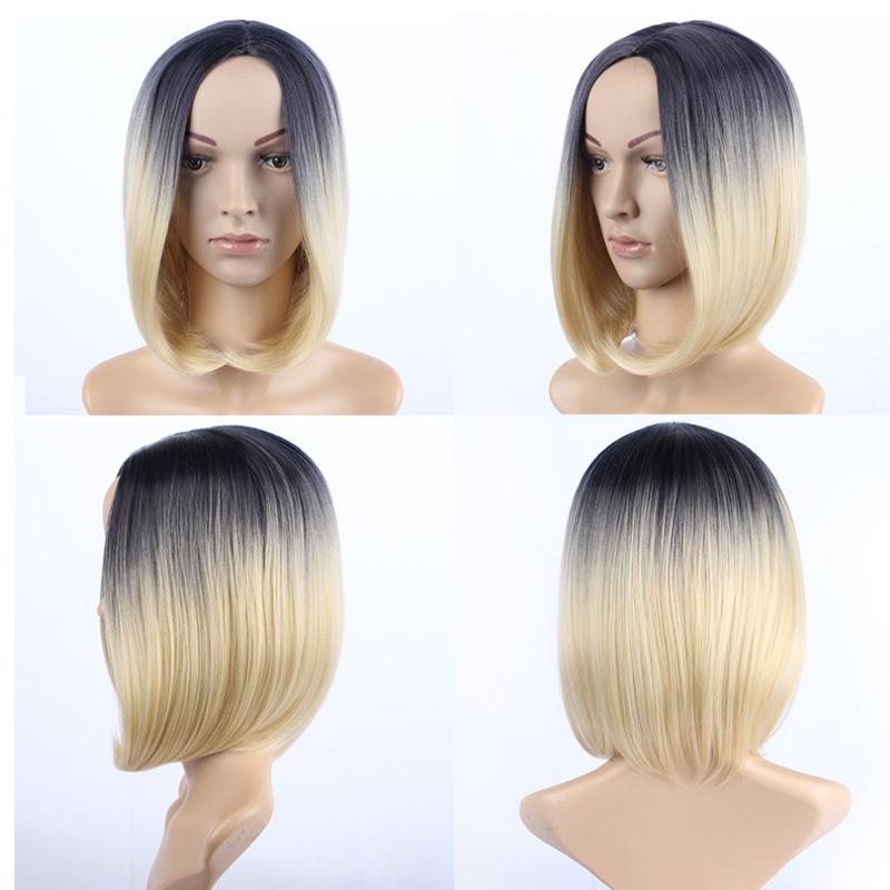 ウィッグ レディース 短髪 中分けヘアスタイル 染色 グラデーション ゴールド 金髪 カール 耐熱2