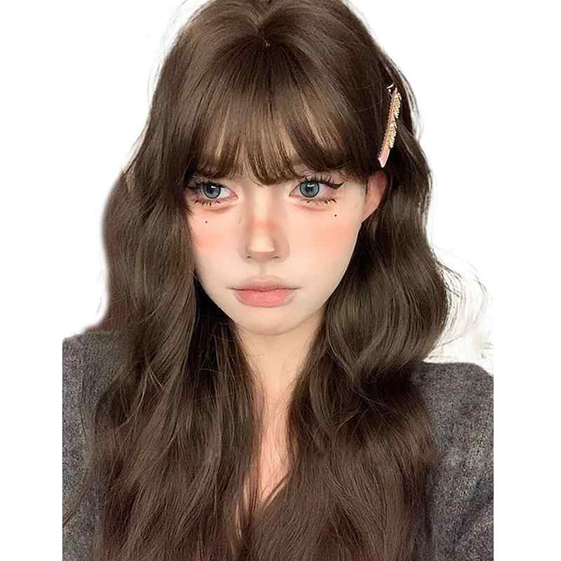 ウィッグ レディース ロリータ 高温耐熱 長い巻き髪 フルウィッグ 自然な前髪 冷棕色 ファッションウィッグ コスプレ イベント