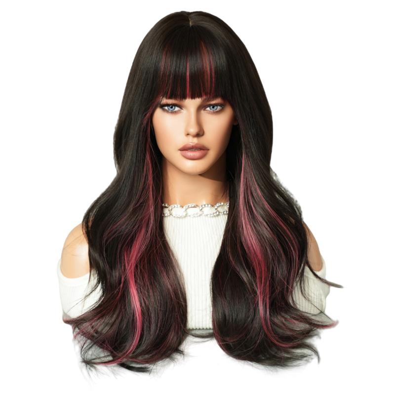 ウィッグ レディース 女性用 ロング カール 前髪あり フルウィッグ 大波 巻き髪 ファッション 普段使い コスプレ イベント ぱっつん かわいい おしゃれ 64cm プラチナ ゴールド オレンジ 赤 茶色 ピンク シルバー グレー ブルー ブラウン ア