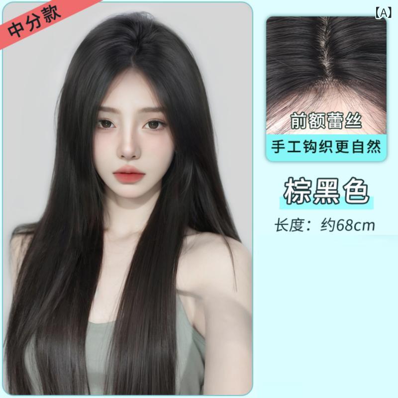 ウィッグ フルウィッグ レディース 前髪レース ぱっつん 黒髪 ロング ストレート 軽量 小顔 自然 女性用 かつら ヘアネット付き