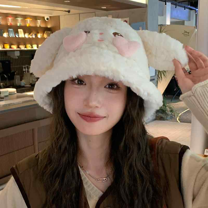帽子 レディース 秋冬 防寒 あったか うさ耳付き バケットハット かわいい 小顔効果 暖かい ふわふわ もこもこ 無地 普段使い 旅行 オフホワイト ピンク系 ベージュ ブラウン系2
