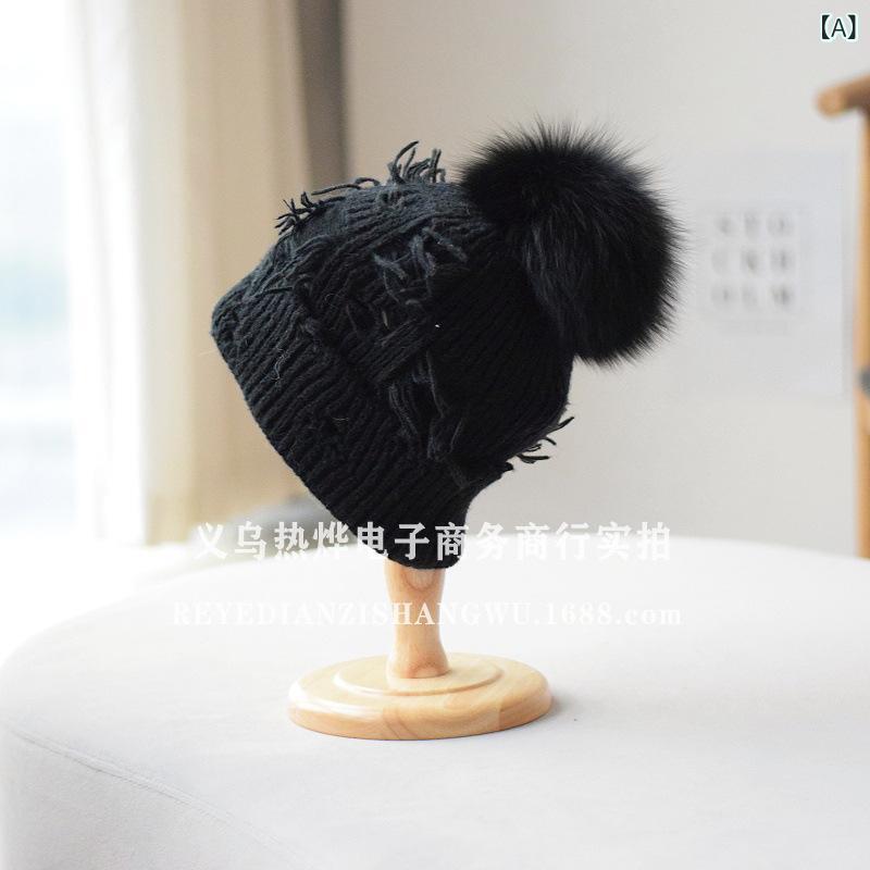ニット帽 レディース 秋冬 狐 ふわふわ ポンポン付き 防寒 あったか かわいい おしゃれ 小顔効果 普段使い 旅行 ブラック グレー ベージュ2