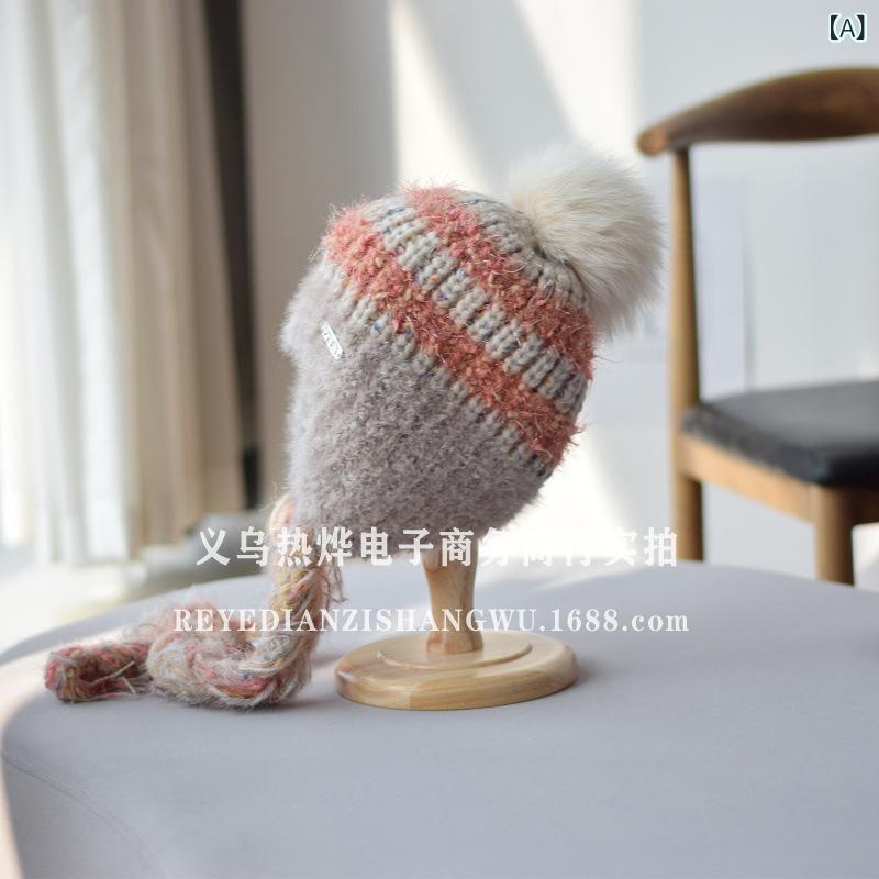 ニット帽 レディース 秋冬 帽子 大判 狐 毛 ボンボン付き 小顔効果 防寒 保温 ベージュ ピンク ホワイト グレー イエロー ブラック ブルー パープル2