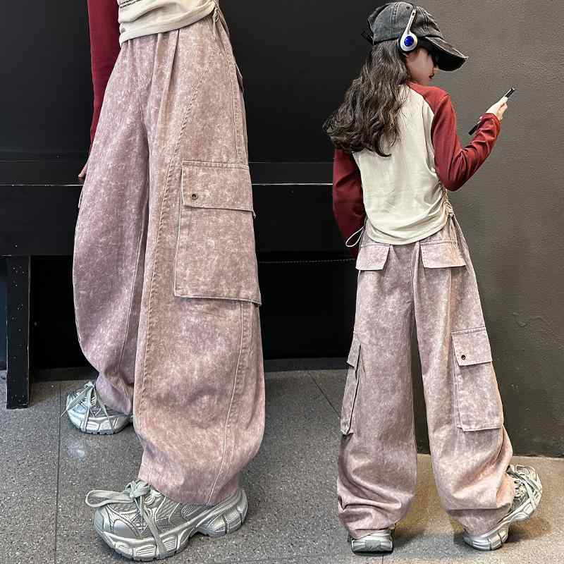 子供服 パンツ 女の子 迷彩 カーゴパンツ ワイドレッグパンツ コットン カジュアルパンツ ガールズ 春秋