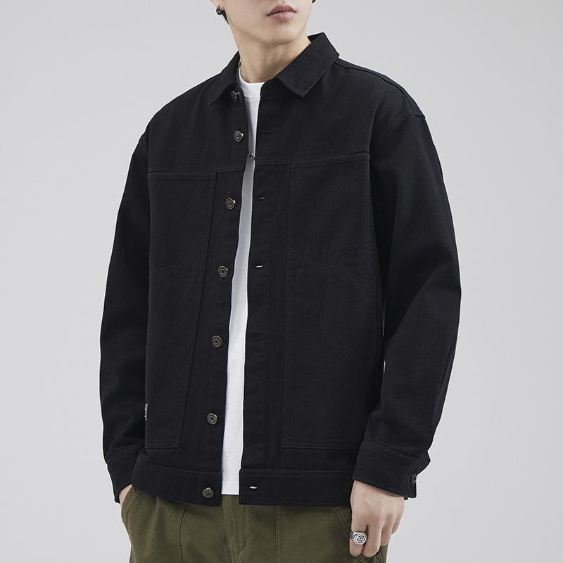 シャツ 男性用 長袖 日系 レトロ ワーク 切り替え デザイン トップス ジャケット 普段使い リネン混紡 黒 ブラック系 カーキ 春秋