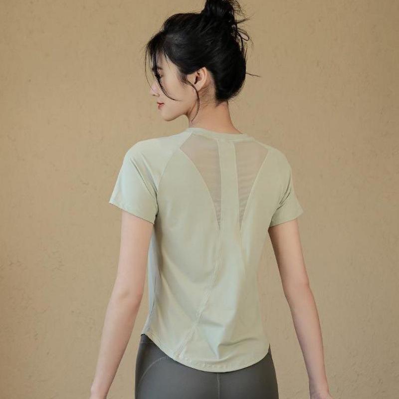 ヨガウェア レディース スポーツトップス 春夏秋 薄手 半袖Tシャツ ランニング トレーニング フィットネスウェア 接触冷感 吸湿速乾 無地 牛油果緑 湖水ブルー ローランドパープル